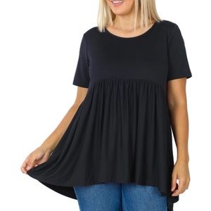 ZENANA 
Short Sleeve Shirring Hi Low Empire Waist Top